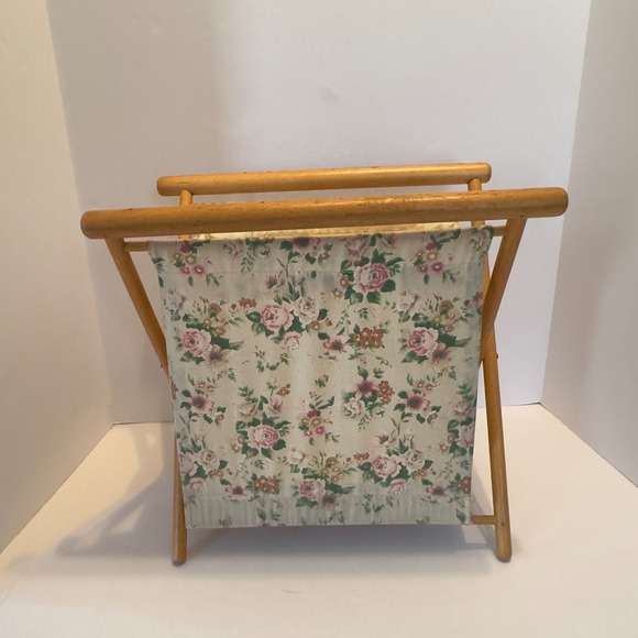 Other - Vintage Folding Basket Knitting Yarn Caddy, Wood Frame With Fabric, Floral Azar